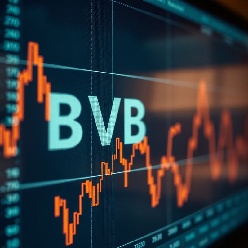 Ecran de tranzacționare cu date ale indicelui BVB în tonuri de ardezie și chihlimbar